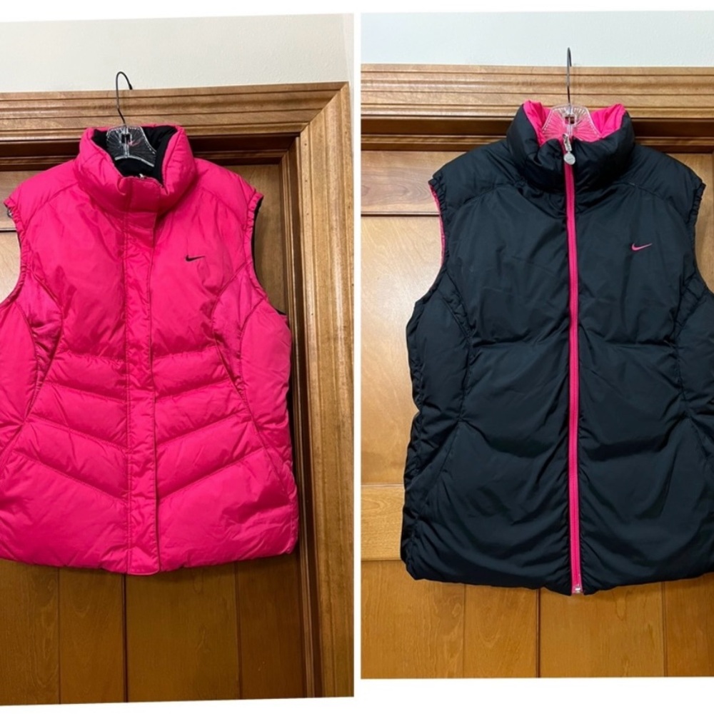 Nike Women’s Down Filled Puffer Reversible Vest Size XL Pink Black Vintage